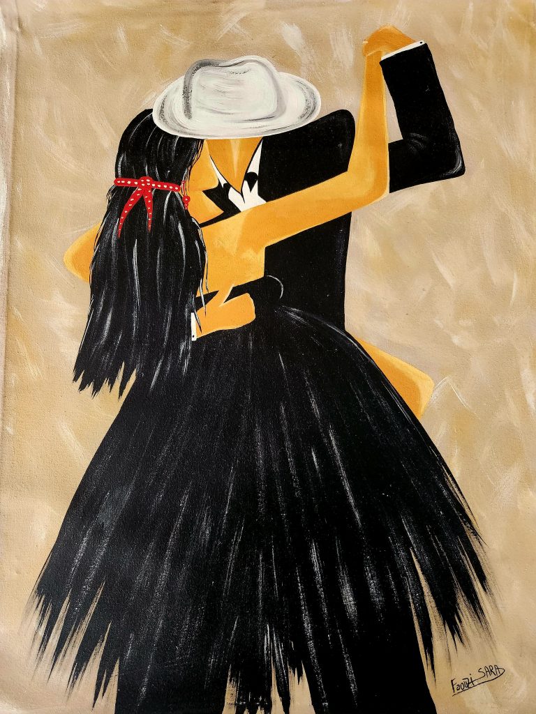 peinture danse couple noir et blanc