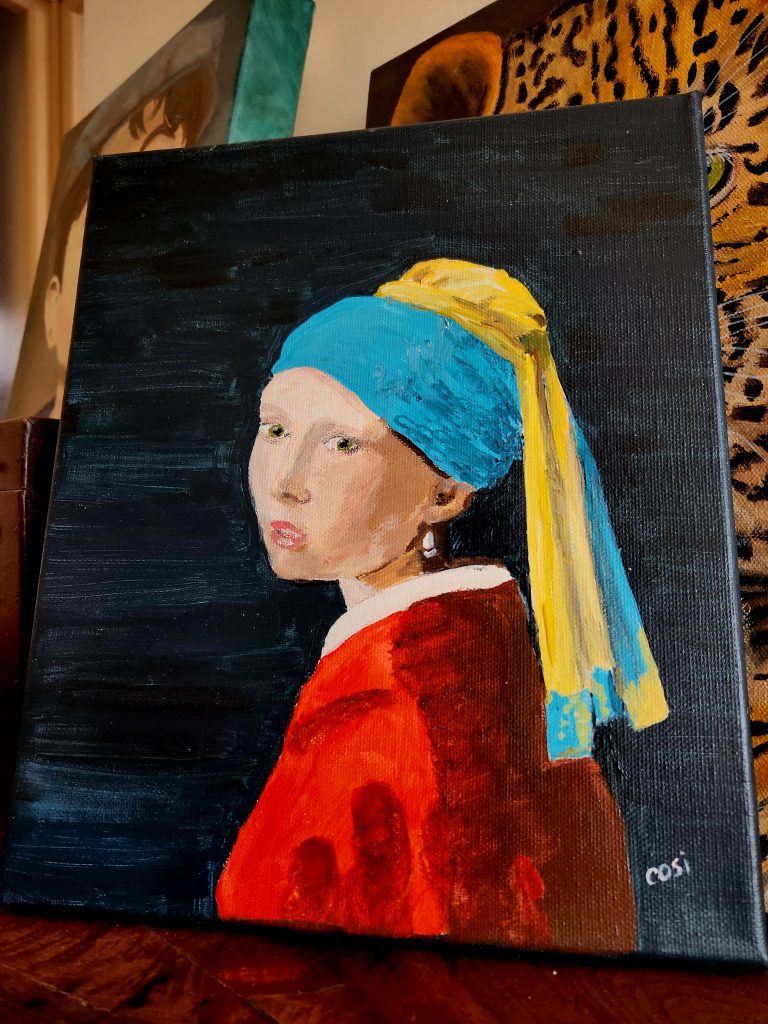 peinture portrait jeune fille à la perle